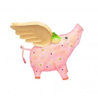 Metall Sparschwein rosa mit goldenen Flügeln Metall Sparschwein rosa mit goldenen Flügeln
