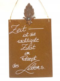 Rostige Spruchtafel M mit Pinienzapfen / Zeit im Leben Rostige Spruchtafel M mit Pinienzapfen / Zeit im Leben