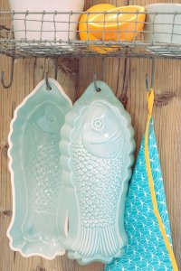 Portugiesische Keramik Backform Fisch Gr&uuml;n & Form