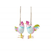 Mini Metall H&uuml;hner zum H&auml;ngen handbemalt