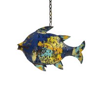 Metall Fisch Laterne dunkelblau