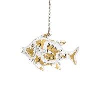 Metall Fisch Laterne klein weiß-gold