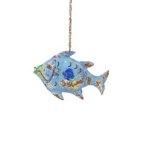 Windlicht Fisch Metall hellblau im Shabby Chic