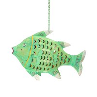 Metall Fisch Windlicht grün
