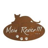 Edelrost Katzenschild "Mein Revier" oval zum Aufhängen