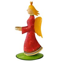 Metall Engel "Lucia" L rot mit Kerzenhalter