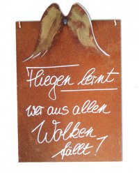 Rostige Spruchtafel M  Flügel / Aus allen Wolken