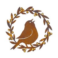 Edelrost Kranz mit singendem Vogel und Goldbeeren Edelrost Kranz mit singendem Vogel und Goldbeeren