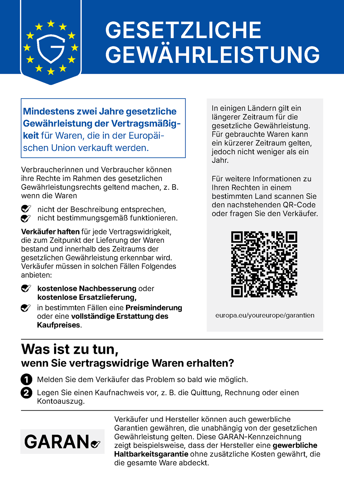 Hinweise zur Gew&auml;hrleistung